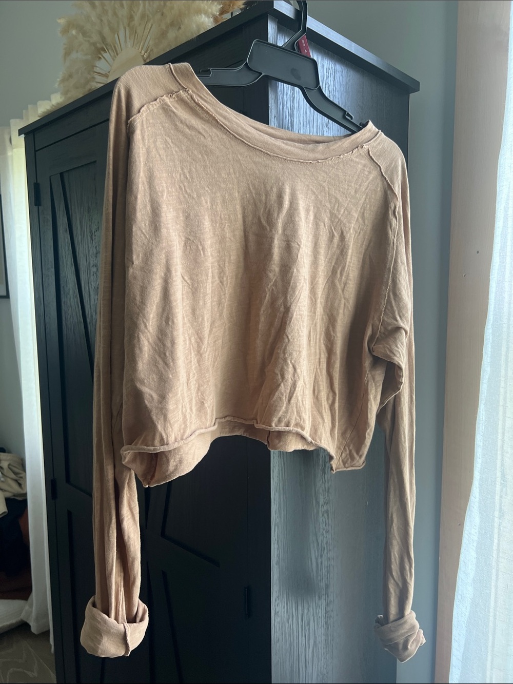 We The Free Cropped Long Sleeve Top in Camel Brown